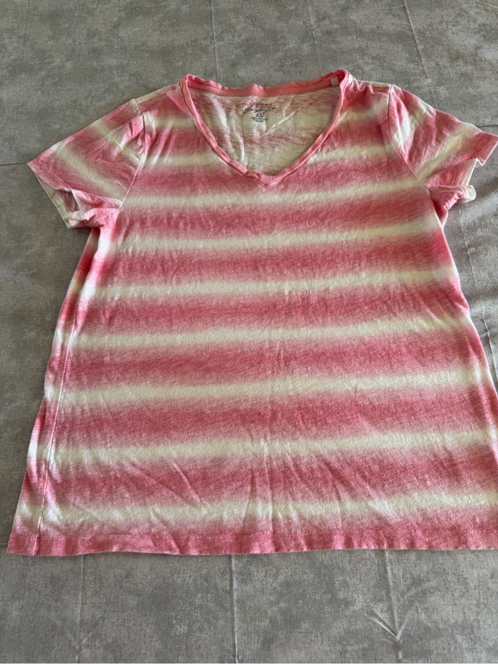 Sonoma Pink and Cream Striped V-Neck Short Sleeve Tee